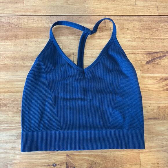 Spiritual Gangster Icon T-Back Sports Bra Ribbed Knit Navy Blue Size XS/S - Picture 2 of 4